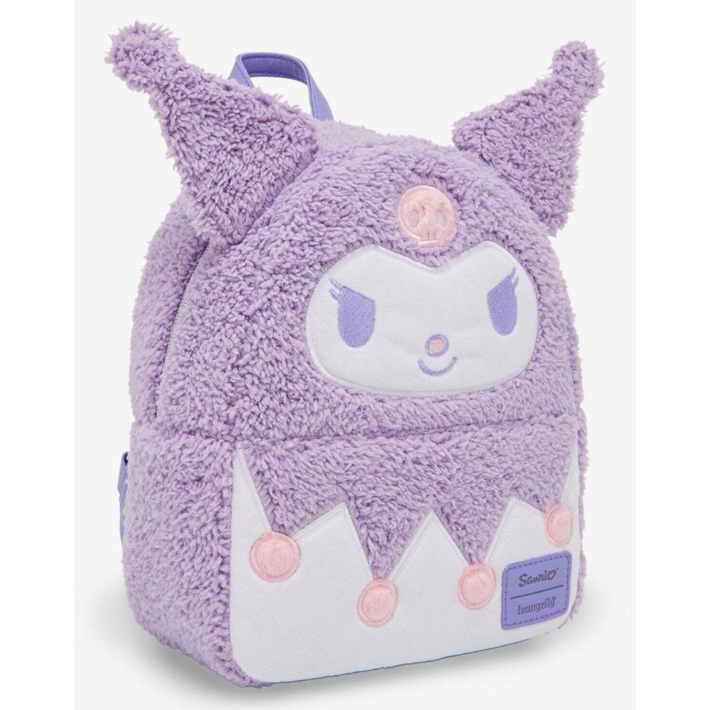 Loungefly Kuromi Mini Backpack Purple Fuzzy Sherpa NEW - Picture 2 of 4